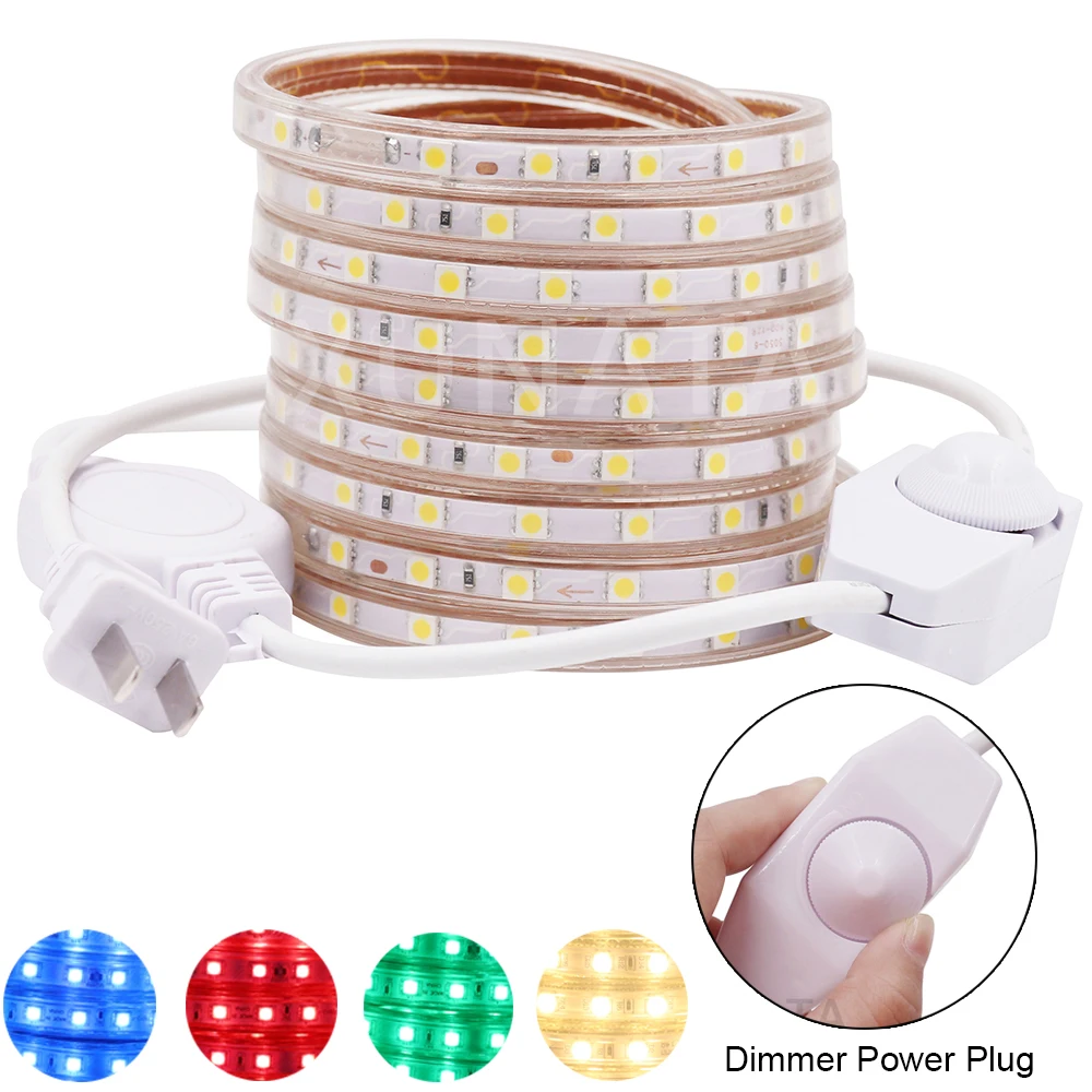

SMD 5050 AC220V LED Strip Flexible Light 60leds/m Waterproof Led Tape With Dimmer Power Plug 1M/2M/3M/5M/30M under cabinet light