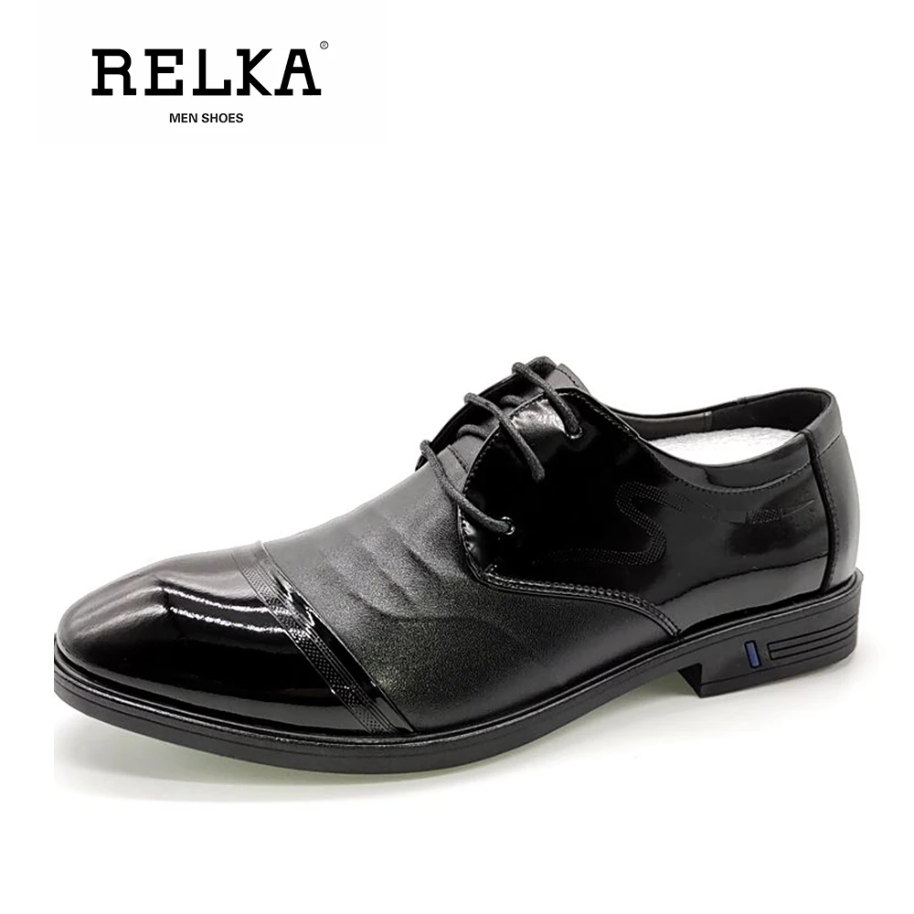

RELKA Handmade Men Casual Shoes High Quality Genuine Leather Round Toe Thick Heel Shoes Lace-up Solid Vintage Soft Shoes P71