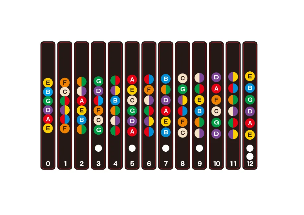 Professional guitar scales have sticker roll call chords