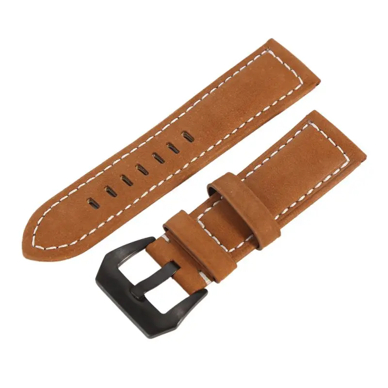 

22 24 26mm New Thick Khaki Yellow Italy Leather Watch Band Strap Black And Silver Buckle