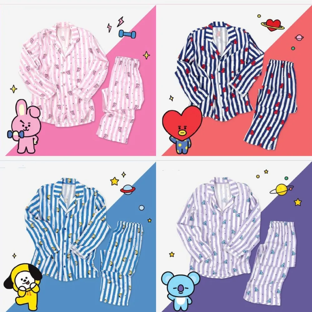 

Pajama Sets Kpop Bangtan Boys Cartoon Version V Suga Same Harajuku Pajamas Shirt Nighty Men Women Bedgown Sleepwear Set