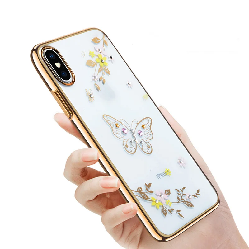 Чехол для мобильного телефона iPhone X 6 6s 7 8 Plus PC защита Роскошный цветок бабочки