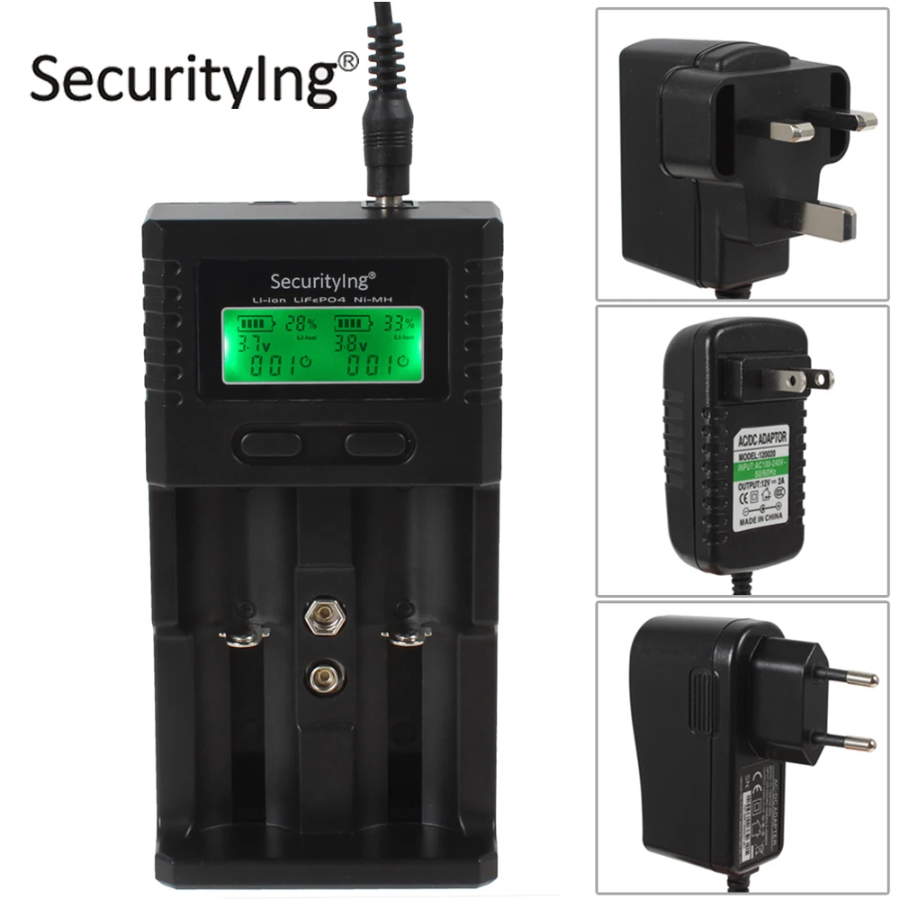

SecurityIng LCD Display Smart Battery Charger with USB Cable for Li-ion Ni-MH LiFePO4 26650 18650 16340 18350 AA AAA Battery