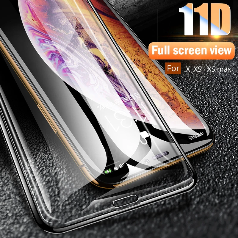 11D защитное стекло с закругленными краями для iPhone X Max XR 10 полноэкранная пленка из