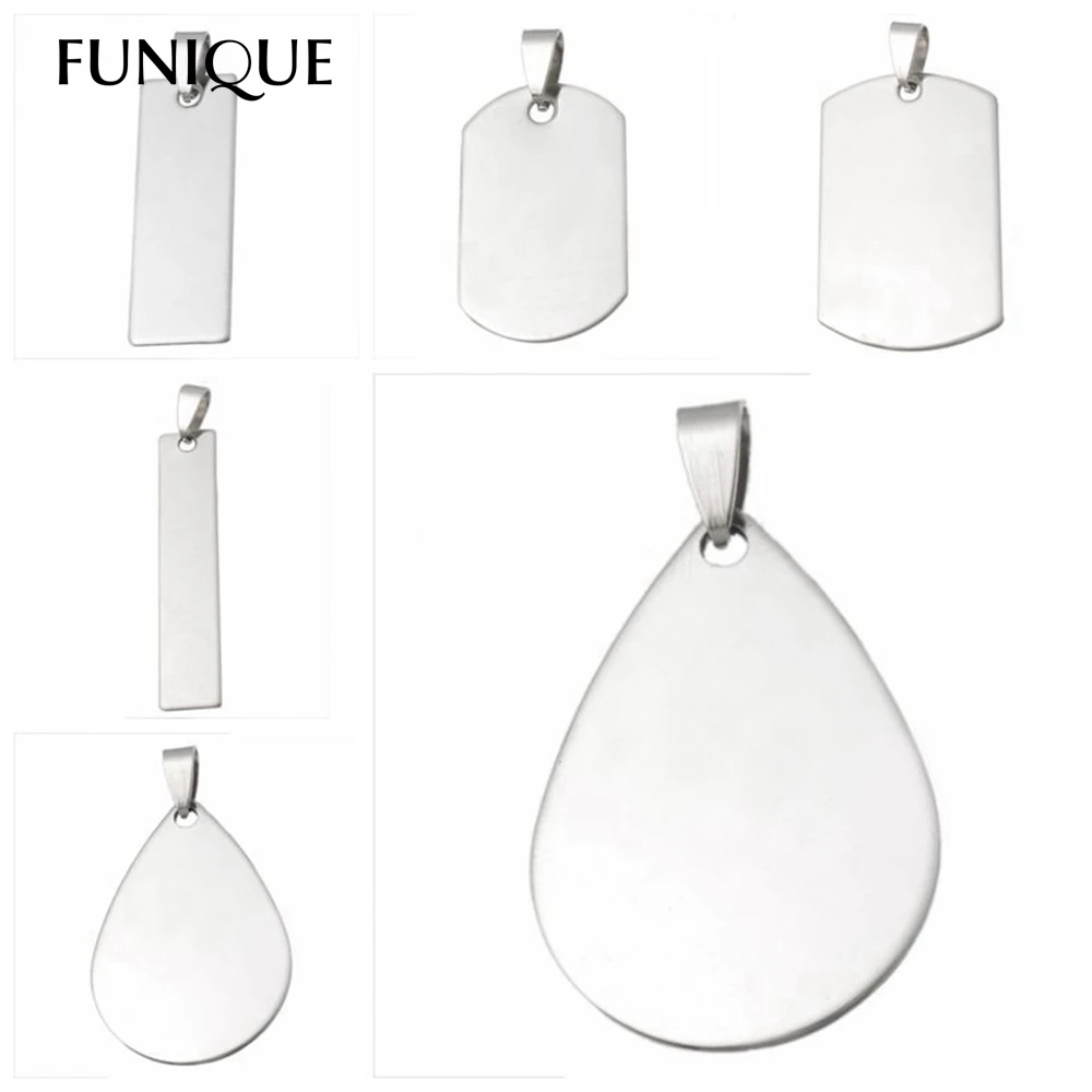 

FUNIQUE Stainless Steel Stamping Blanks DIY Dog Tag Pendants Necklaces Unique Lettering Makings Findings Waterdrop Square 10PCs