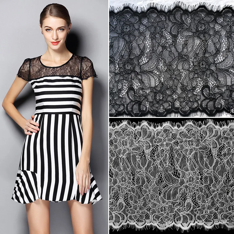 300Cm-Lebar-23-5Cm-Hitam-dan-Putih-Kain-Renda-Afrika-2018-Kualitas ...