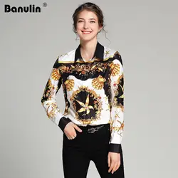 Banulin модные дизайнерские великолепные печати роскошные взлетно посадочной полосы блузки для малышек рубашка 2018 Новый демисезонный для