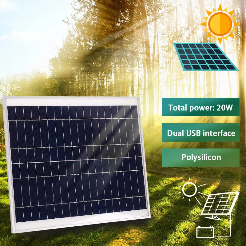 

Solar Panel System Dual USB Solar Controller Multifunctional Solar Panel Charger PWM 20W Solar Panel Kit Polysilicon Regulator