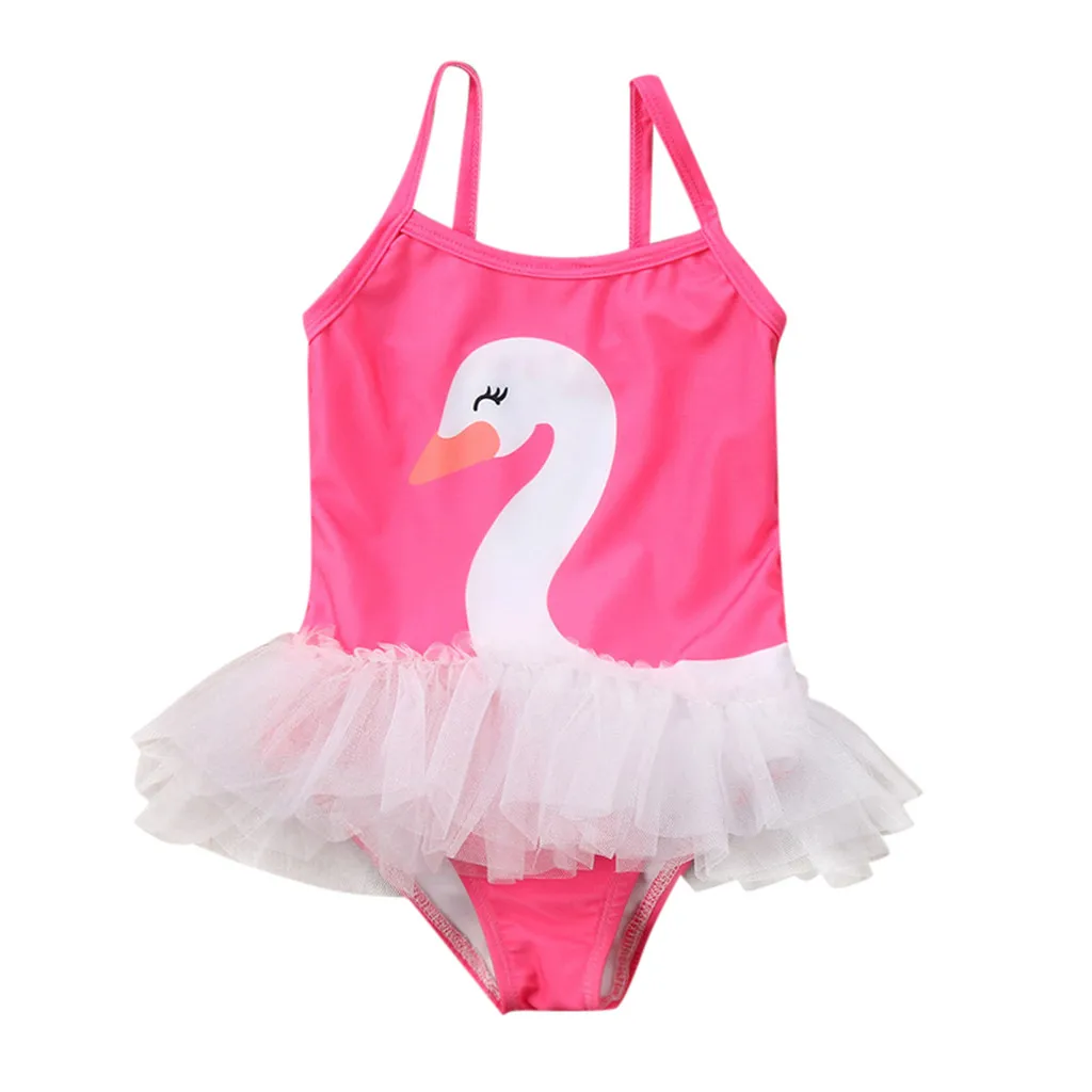 

ARLONEET Kids Girl Swimwear One Piece Children's Sleeveless Summer Stitching Sling Swan Mesh Swimsuit One Piece Girl Swimwear