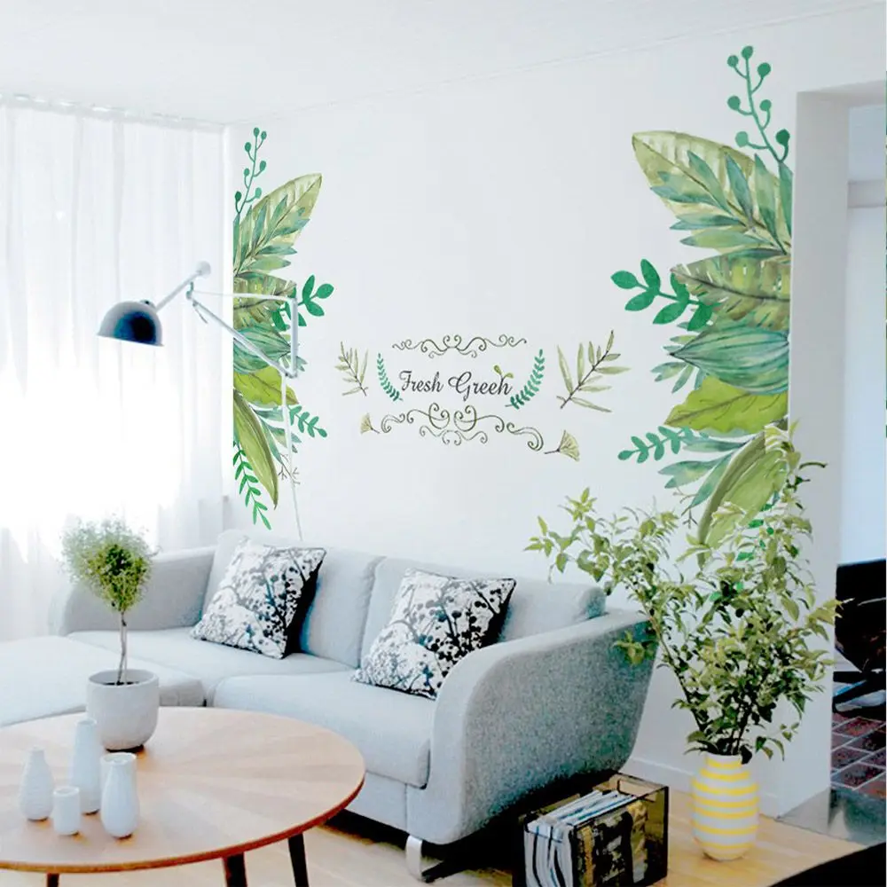 

1 Pcs Japanese Style Fresh Green Garden Plant Background Creative Wall Art Sticker Home Decoration Room Door Decor