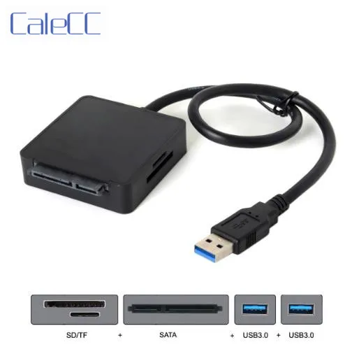 

Plug and Play USB 3.0 to SATA 2.5" 3.5" Adapter with 2 Ports Hub & SD TF Card Reader for Computer & Laptop
