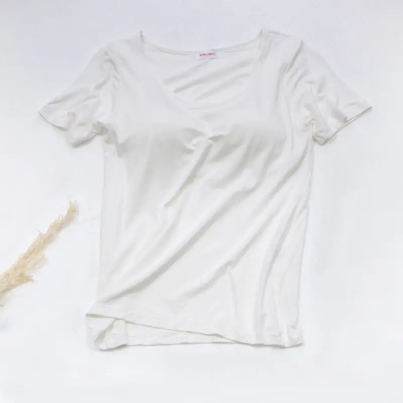 ETOSELL, женские летние футболки, Модальные, на груди, со встроенной футболкой, с круглым вырезом, с коротким рукавом, женские топы, дышащая хлопковая одежда - Цвет: Белый
