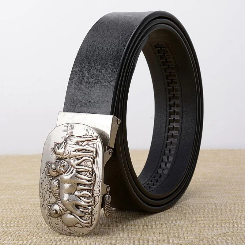 

Automatic Buckle Wolves Belt Men Genuine Leather Belt Designer Leather Jeans Belt Black Brown Quality Assuarance ZLB255