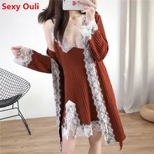 Зима Новое поступление халат-кимоно платье Для женщин бархатный халат платье кружева сексуальное женское белье корейский халат M-XL