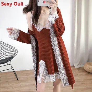 

Winter New Arrival Kimono Bathrobe Gown Women's Velvet Robe Gown Lace Sexy Intimate Lingerie Korean Bathrobe M-XL