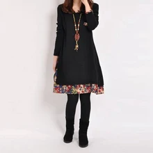 Fashion Women Vintage Dress Round Neck Pocket Floral Hem Long Sleeves Casual Loose Loose Cotton Linen Mini Dress Fashion Women Vintage Dress Round Neck Pocket Floral Hem Long Sleeves Casual Loose Loose Cotton Linen Mini Dress