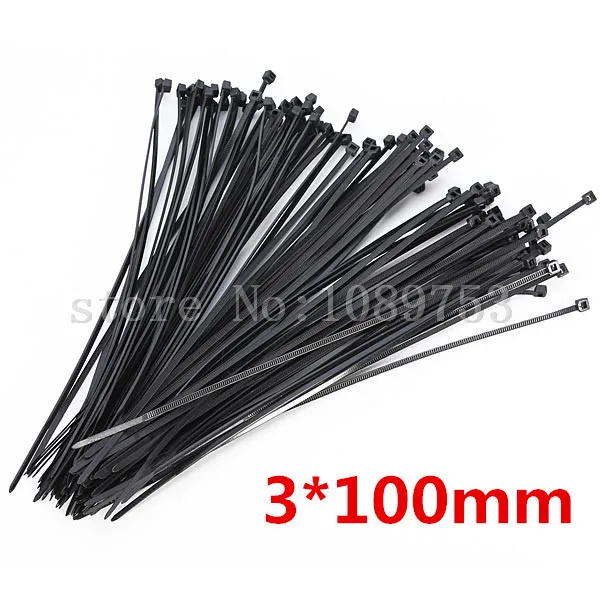 

1000Pcs/pack 3*100mm Width 2.5mm Black Color Factory Standard Self-locking Plastic Nylon Cable Ties,Wire Zip Tie High Quality