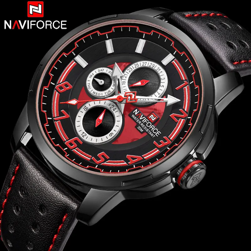 

NAVIFORCE Top Brand Analog Watch Men Waterproof Sport Watches Mens Leather Band 24 Hour Calendar Clock Relogio Masculino 2018