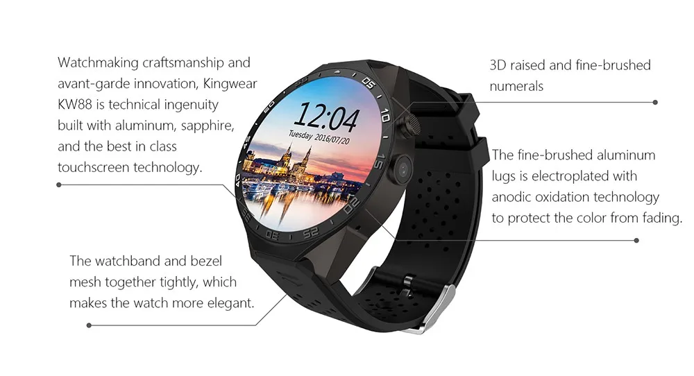 NIYOQUE KW88 Android 5,1 смарт часы телефон 1,39 дюймов Amoled Экран Smartwatch MTK6580 4 ядра 1,39 Гц, GPS гравитационный Сенсор шагомер