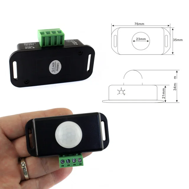 Interruttore Sensore Movimento PIR 5V-24V - Per Luci LED, Regolabile, Con USB