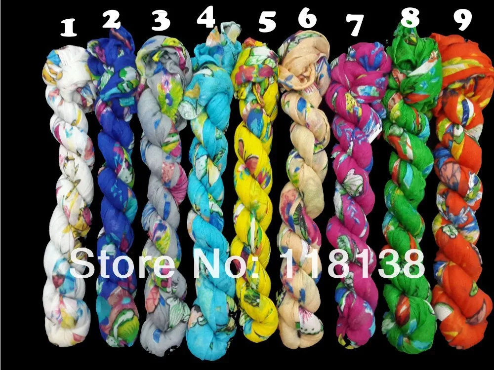 

20pcs/lot Spring Flower Butterfly Print Scarf Shawl Wrap 160*50cm , Free Shipping