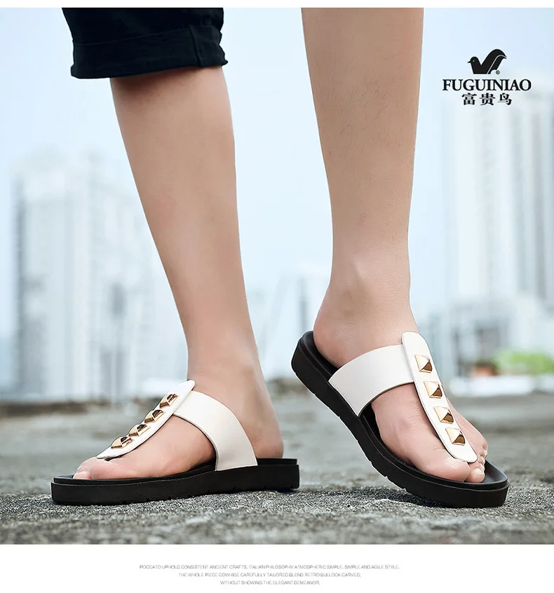 FUGUINIAO новые модные кожаные Повседневное Для мужчин вьетнамки Летняя обувь zapatos Hombre Пляжные Шлепанцы мужские сандалии Sapato Masculino Тапочки