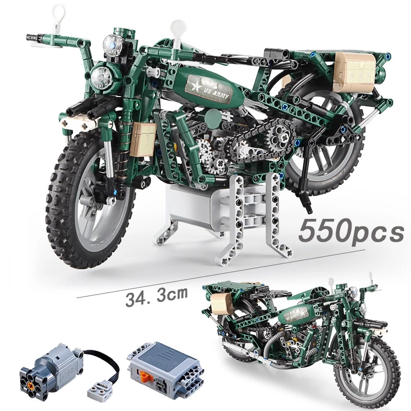 

Power Function Military Police legoings Motorcycle Technic 550pcs Model Motor Building Block Brick City MOC Creator Toys For Boy
