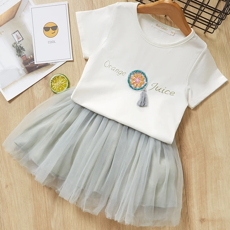 Bear leader/комплекты одежды для девочек коллекция года, летние детские платья белая футболка+ короткая юбка+ маленькая сумочка, комплект из 3 предметов Брендовая детская одежда