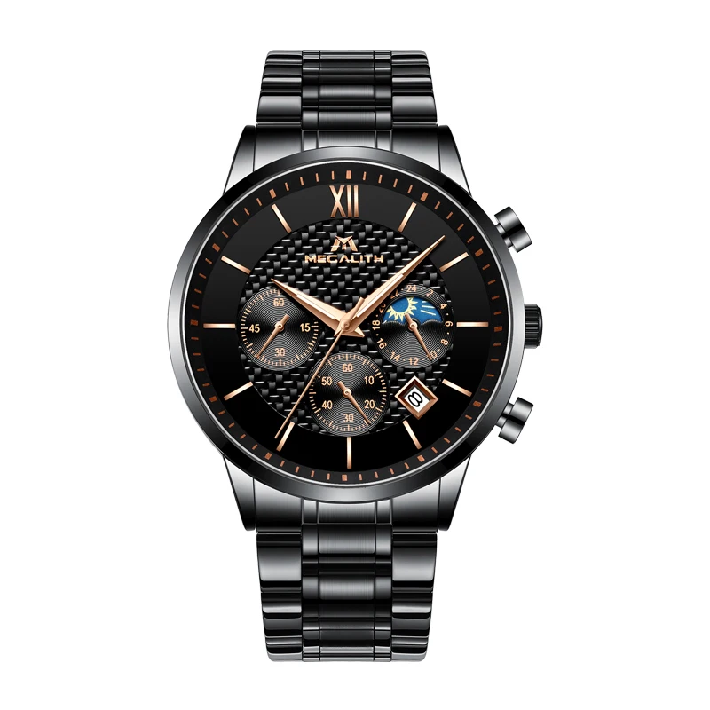 MEGALITH мужские часы Роскошные водонепроницаемые Хронограф военные спортивные часы для мужчин Дата аналоговые Мужские наручные часы Relogio Часы - Цвет: steel black 8025