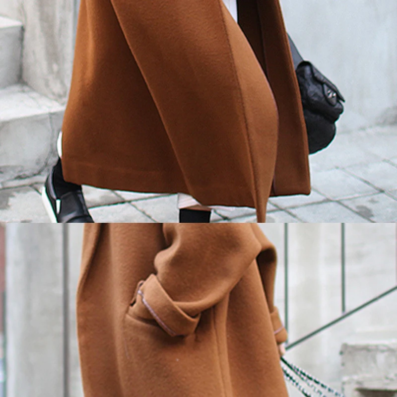 Шерстяная накидка большого размера, длинная, однотонная, теплая, Корейская версия, тонкая, утолщенная, для женщин, осень, популярная одежда, куртка, пальто, B603