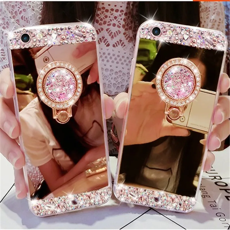 

Bling Diamond Ring Mirror Case Cover For Iphone XS Max XR X 8 7 6S Plus 5S Samsung Galaxy Note 9 8 5 4 3 S10E/9/8/7/6 Edge Plus