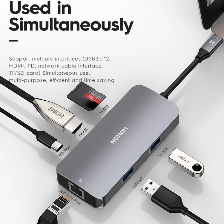 NOHON USB 3,0 концентратор USB C концентратор HDMI адаптер Ethernet для huawei mate 20 MacBook Pro USB-C концентратор 7 портов USB разветвитель SD PD кардридер