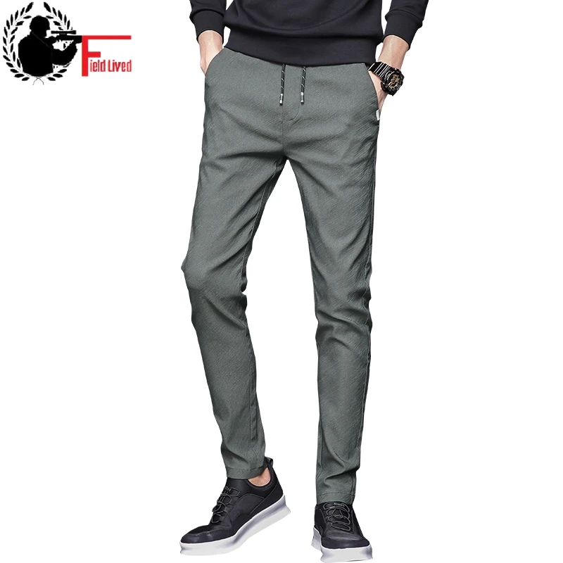 Летние мужские стрейч брюки для Корейский повседневное Слаксы Slim Straight Fit