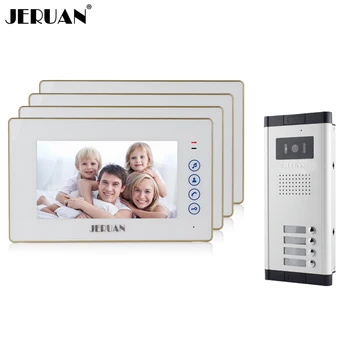 

JERUAN Apartment Doorbell intercom 7 inch Touch key Video Door Phone Intercom System 4 Monitor 1 HD Camera for 4 Household