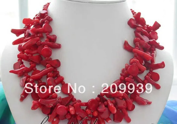 

FREE SHIPPING>>>@@ AS2709 nature 4row 18" bead taper branch red coral NECKLACE