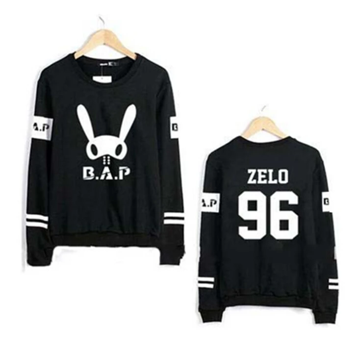 

Kpop bap b.a.p bunny and member name printing o neck hoodie fashion pullover sweatshirt bap fans lovers moletom