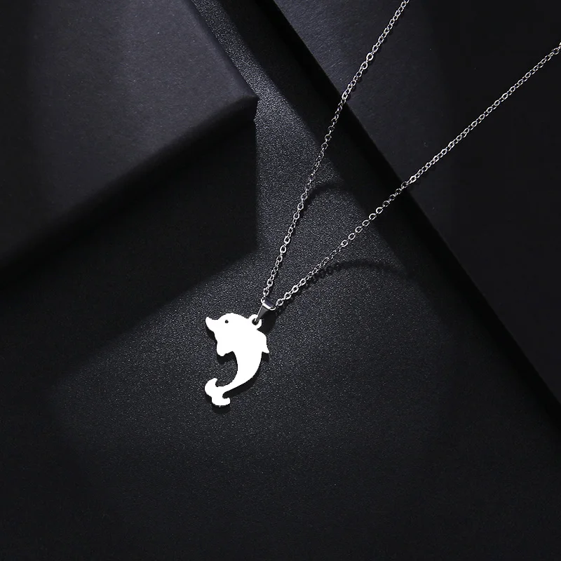 CACANA Stainless Steel Necklace For Women Man Lover's Dophin Gold And Silver Color Pendant Necklace Engagement Jewelry