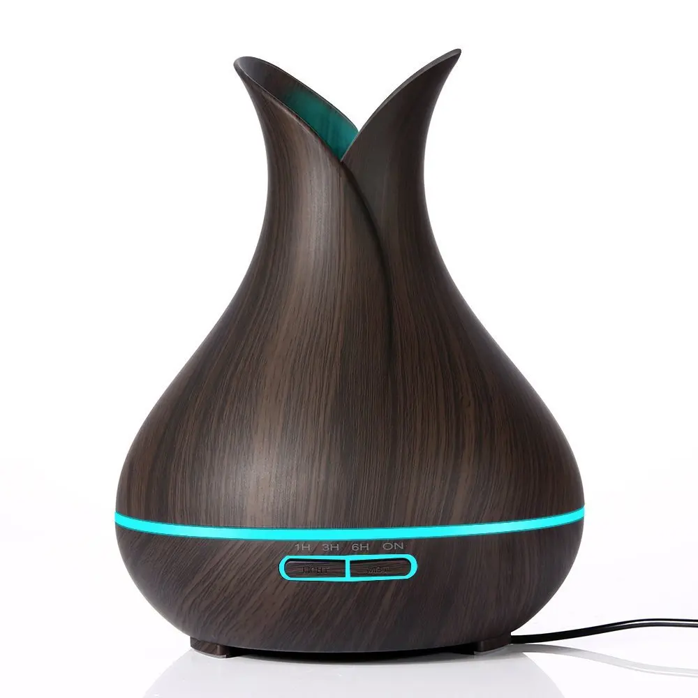  400ml Aroma Essential Oil Diffuser Ultrasonic Air Humidifier with Wood Grain 7 Color Changing LED L