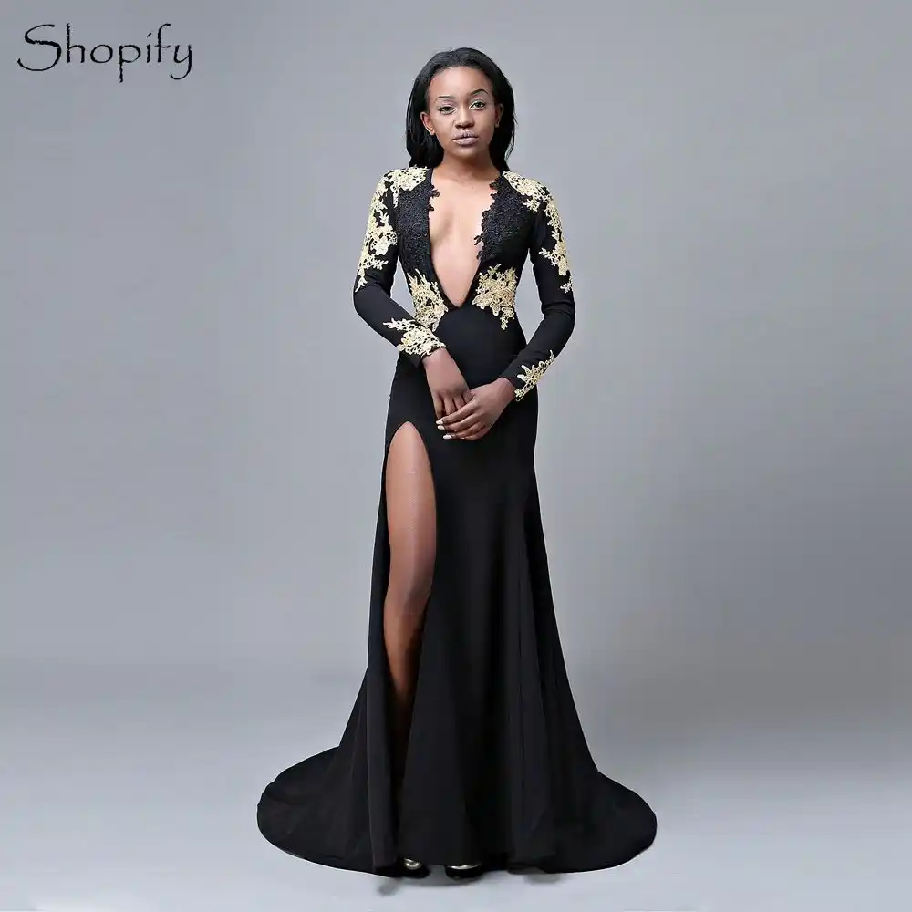 long sleeve open back prom dress