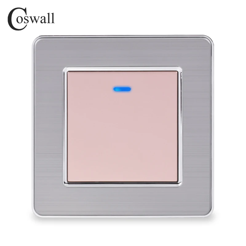 Coswall Stainless Steel Panel 1 Gang 1 Way Light Switch On / Off Wall Switch With LED Indicator 16A Black Gold Color