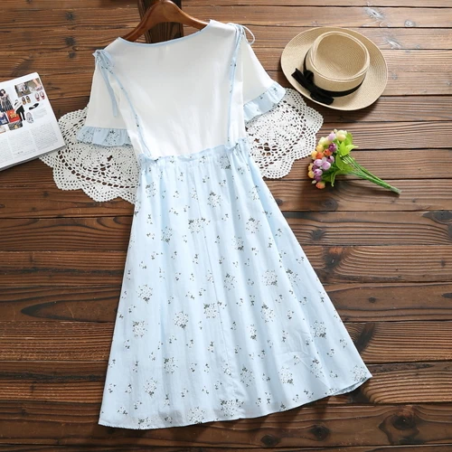 2018 Prairie Chic Лето Для женщин платье с цветочным рисунком синий зеленый хлопок