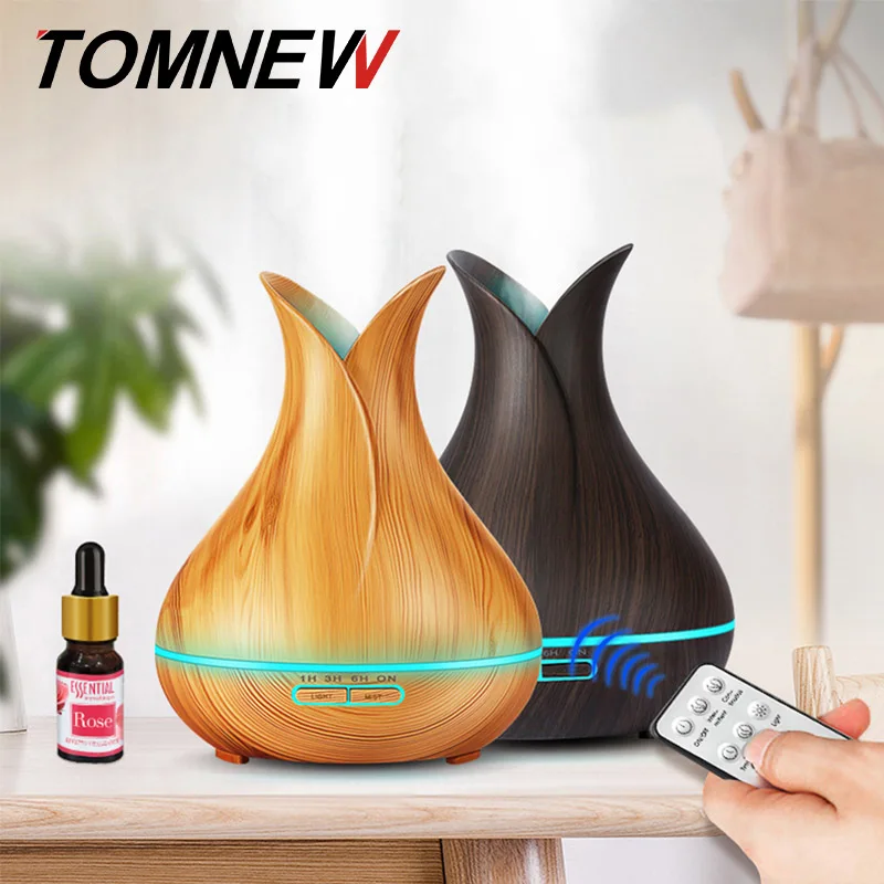 

TOMNEW 400ML Essential Oil Diffuser Humidifier Ultrasonic Aroma Aromatherapy Diffuser Wood Grain Mist Maker with Remote Control