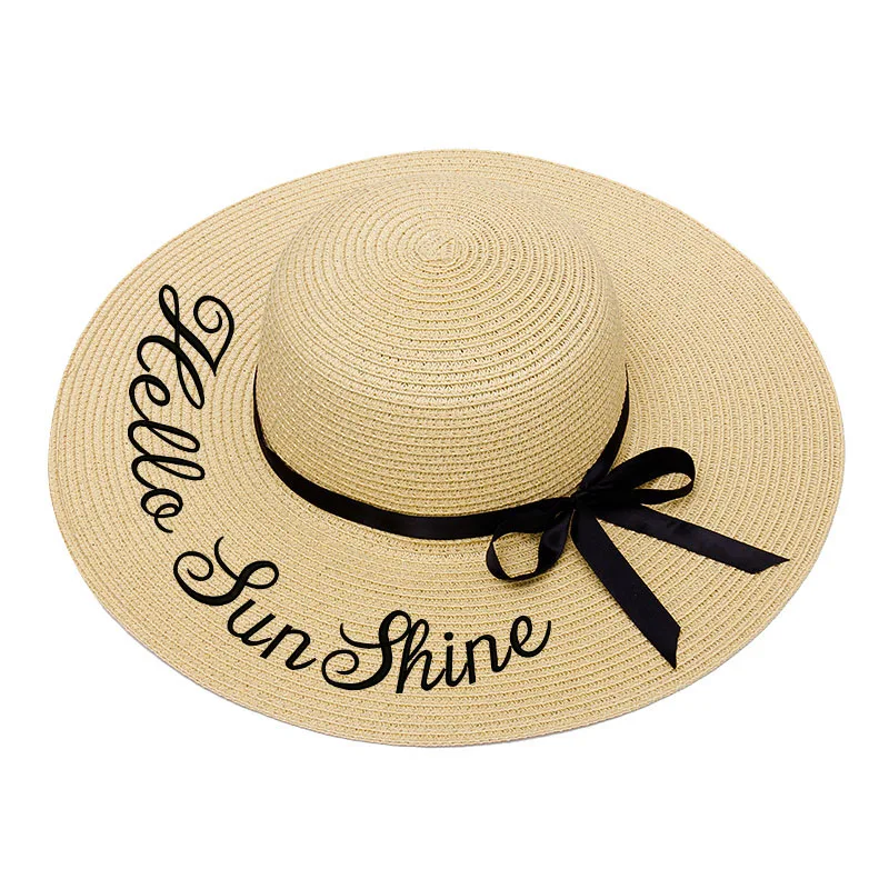 Вышитый индивидуальный логотип в форме сердца текст Женская солнцезащитная Кепка большая соломенная шляпа с полями Открытый пляж шляпа летняя кепка - Цвет: STM-PY-001-H3