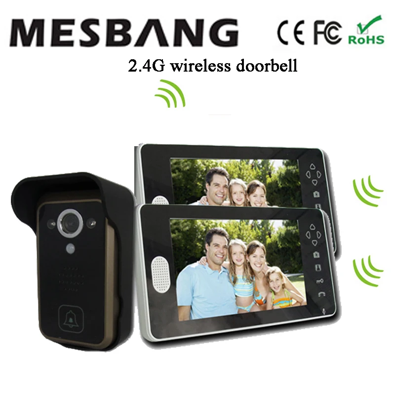 new black color 2.4G wireless video door camera intercom video doorbell door bell calling one camera two 7 inch monitor new black color 2.4G wireless video door camera intercom video doorbell door bell calling one camera two 7 inch monitor