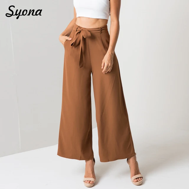 WIDE LEG PANTS OFFICE Elegant High Waist Tie Bow Belt