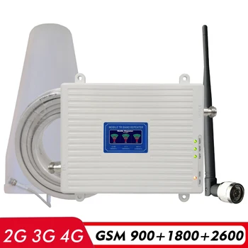 

Voice 2G 3G 4G Network Tri Band Signal Booster GSM 900+(B3)DCS LTE 1800+(B7)FDD LTE 2600 Cellphone Signal Repeater Amplifier Kit