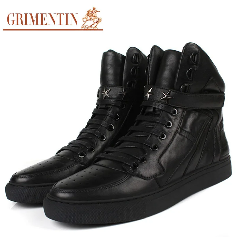 

GRIMENTIN casual shoes super star Italy Trend brand mens shoes genuine leather black lace up men shoes for leisure B220
