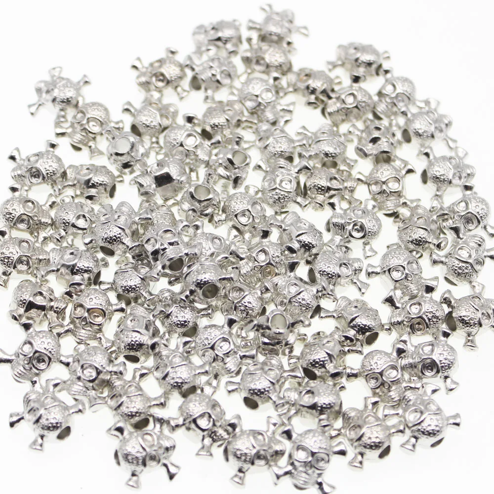 CHONGAI 50Pcs Imitation silver Tone Metallic Acrylic Skull Beads For Jewelry Making | Украшения и аксессуары