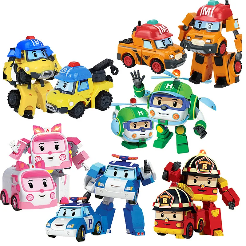 

Action Figures Robocar Transformation Robot Korea Anime Roy Amber Bucky Mark Car Model Kids Boys Toys For Children Gift