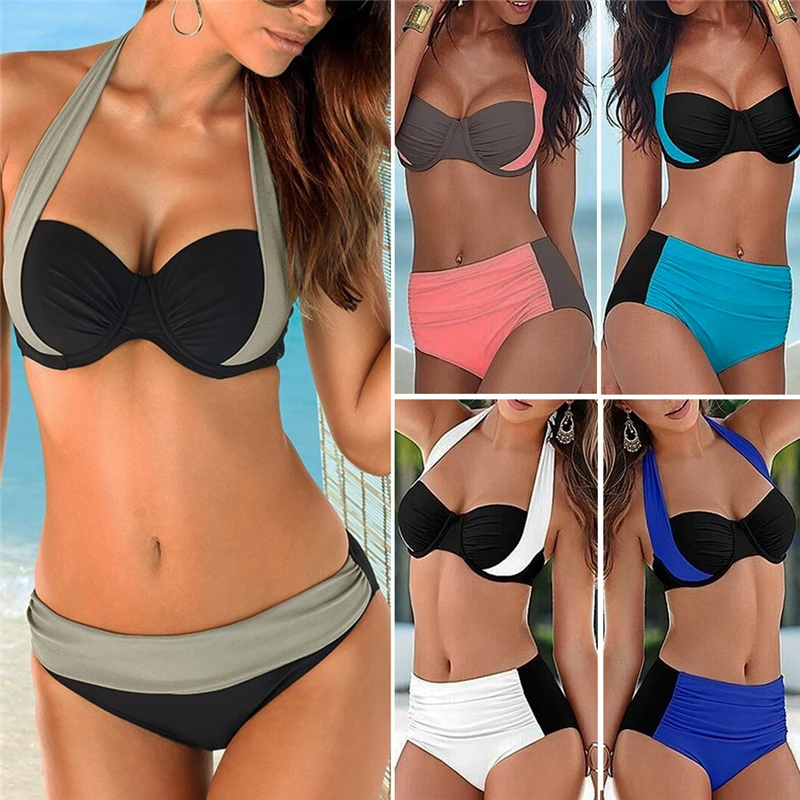 

2017 New Sexy Bikinis Swimsuit Women's High Waist Swimsuits Swim Suits Halter Push Up Bikini Set Plus Size Swimwear